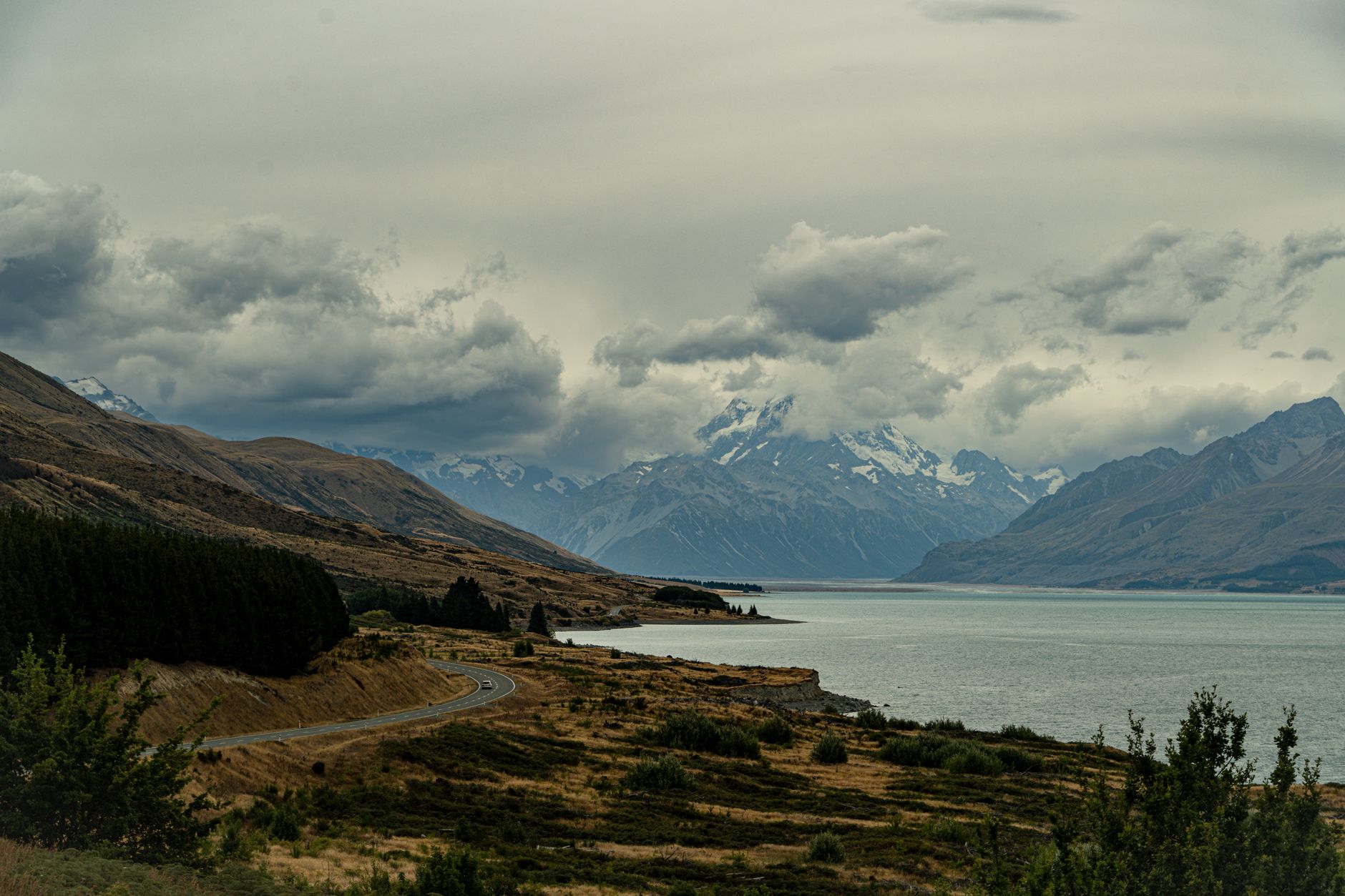 Campervan parked at Lake Pukaki